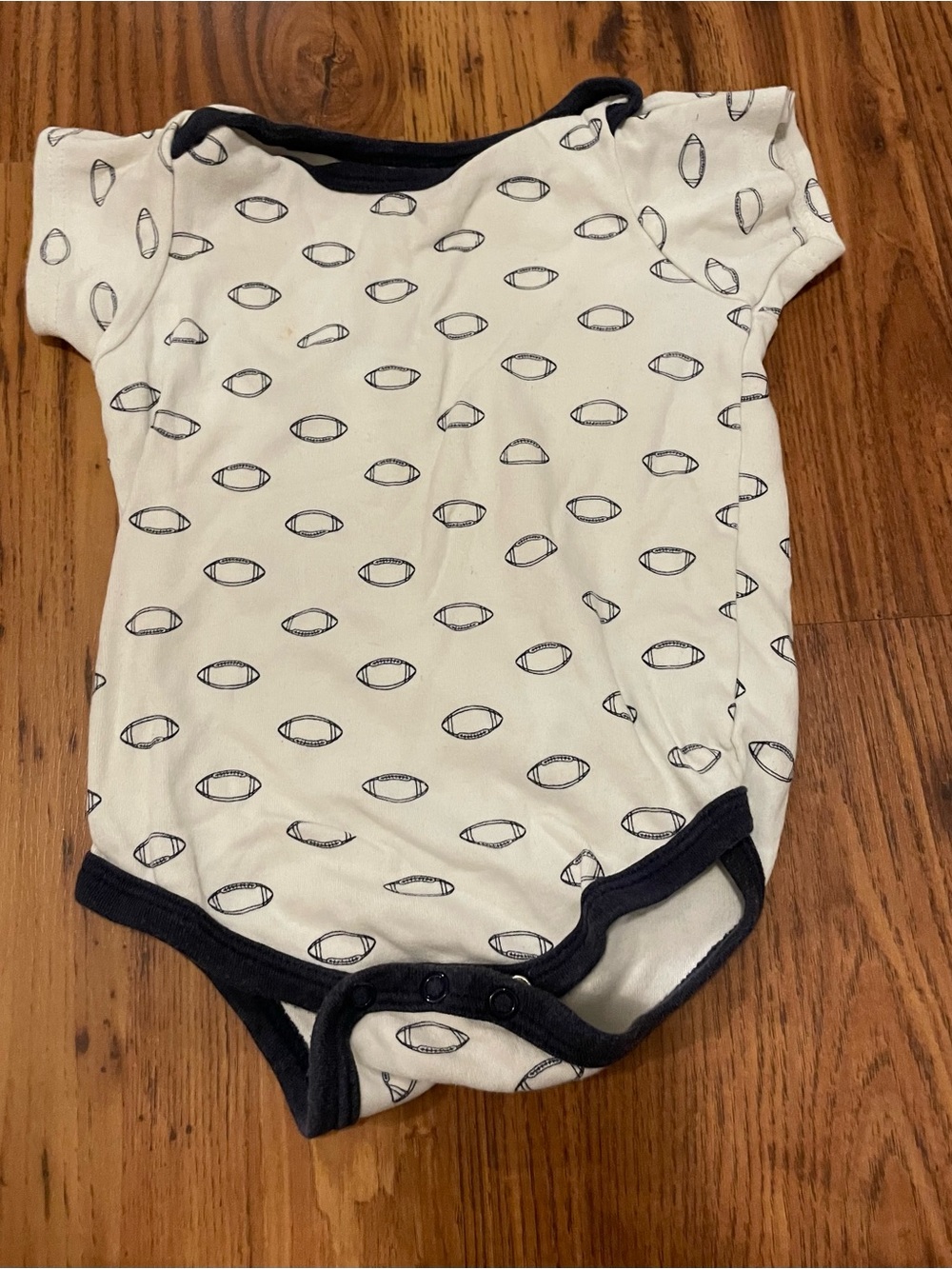 Hudson Baby Cream One-Piece with Navy Football Print